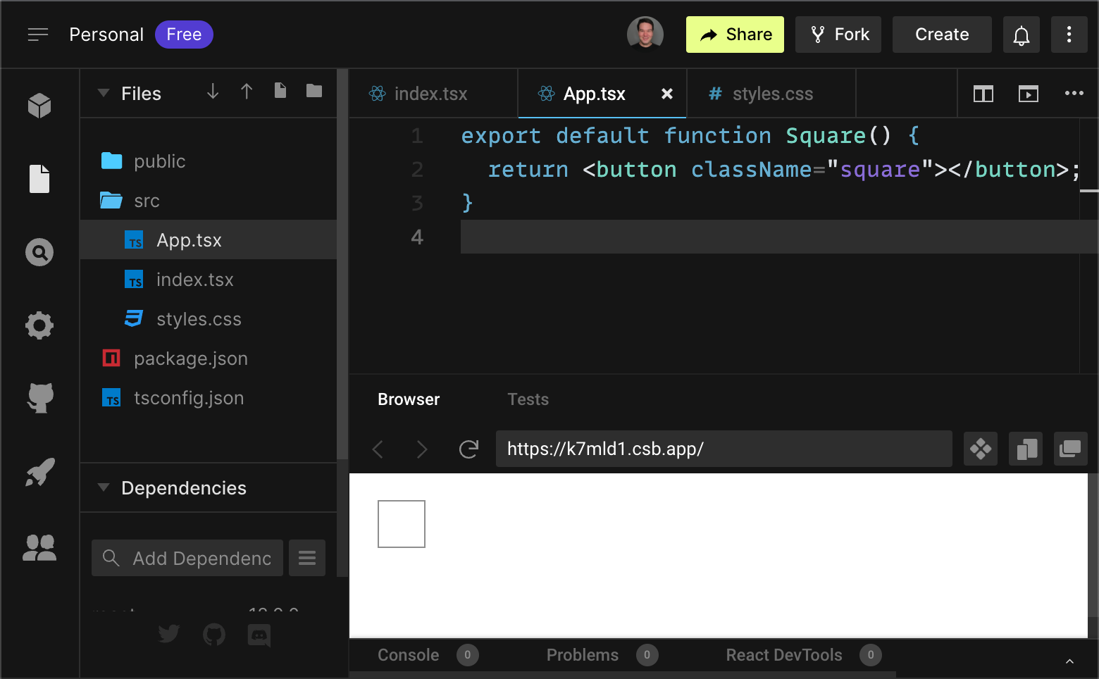 CodeSandbox with starter code